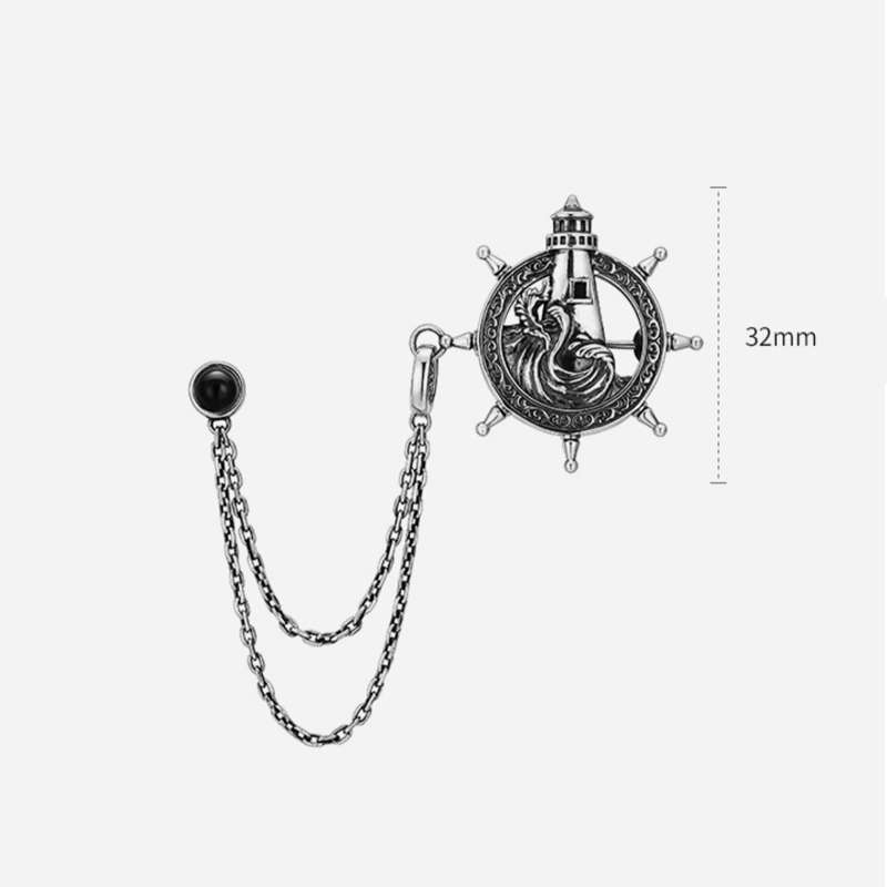 Rudder Brooch for Men - 925 Silver Nautical Lapel Pin - Image 7