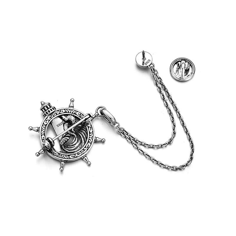Rudder Brooch for Men - 925 Silver Nautical Lapel Pin - Image 5