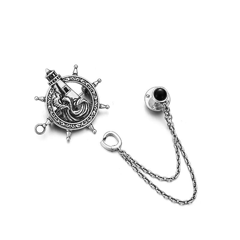 Rudder Brooch for Men - 925 Silver Nautical Lapel Pin - Image 4