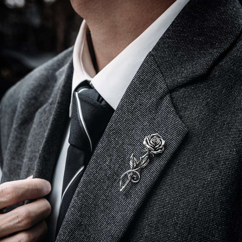 Rose Brooch for Men - 925 Silver Floral Suit Lapel Pin - Image 4
