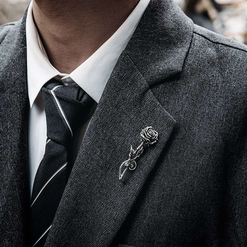 Rose Brooch for Men - 925 Silver Floral Suit Lapel Pin - Image 3