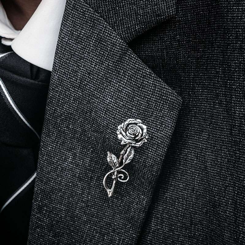 Rose Brooch for Men - 925 Silver Floral Suit Lapel Pin - Image 2