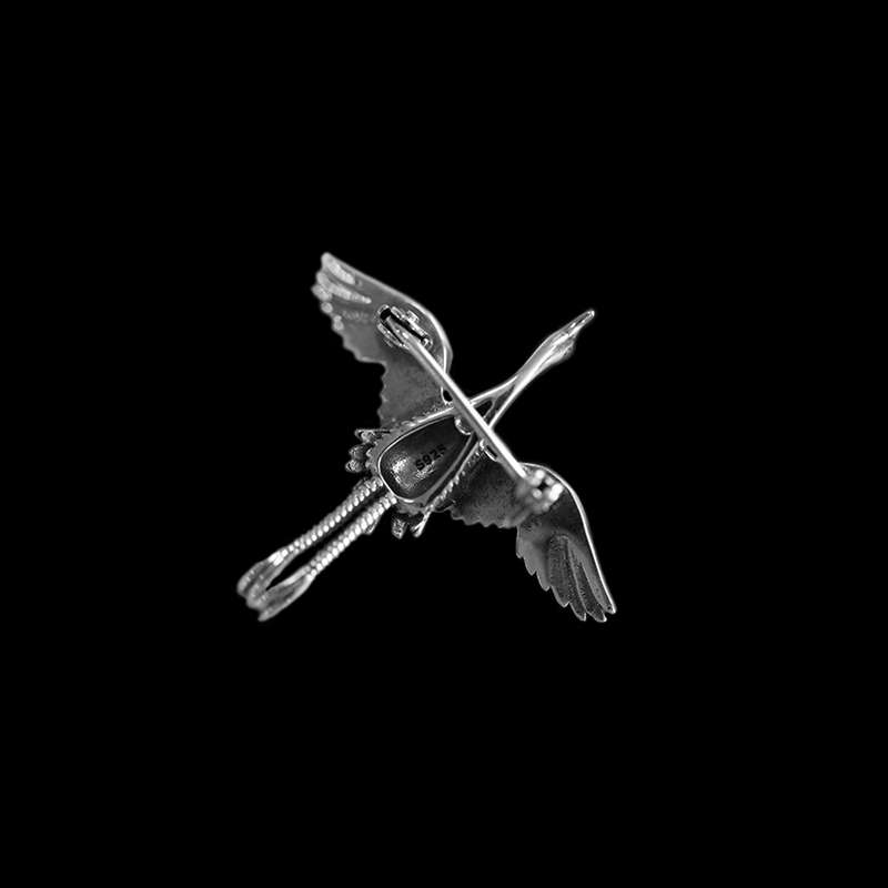 Crane Brooch - 925 Silver Animal Lapel Pin - Image 4