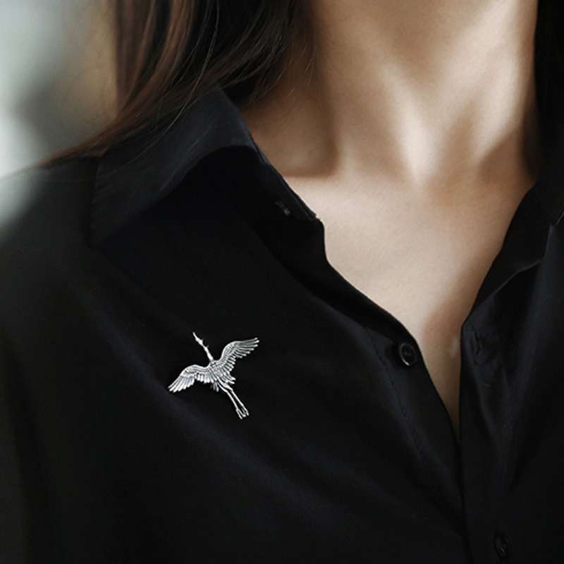 Crane Brooch - 925 Silver Animal Lapel Pin - Image 5
