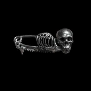 Handmade silver skull brooch and long lapel pin
