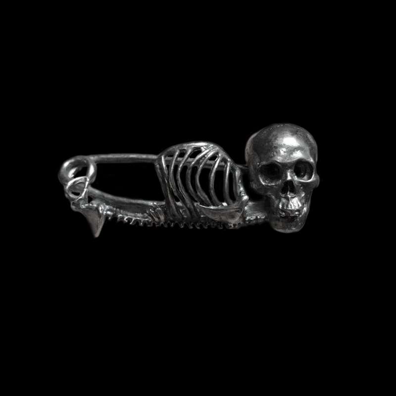 Handmade silver skull brooch and long lapel pin