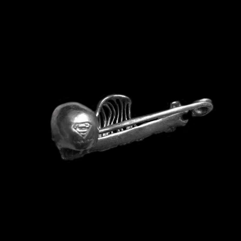 990 Silver Skull Brooch - Handmade Long Skull Pin for Men - Image 3