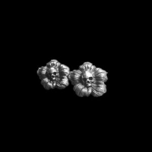 Poppy Flower Skull Earrings - 925 Silver Earrings for Men