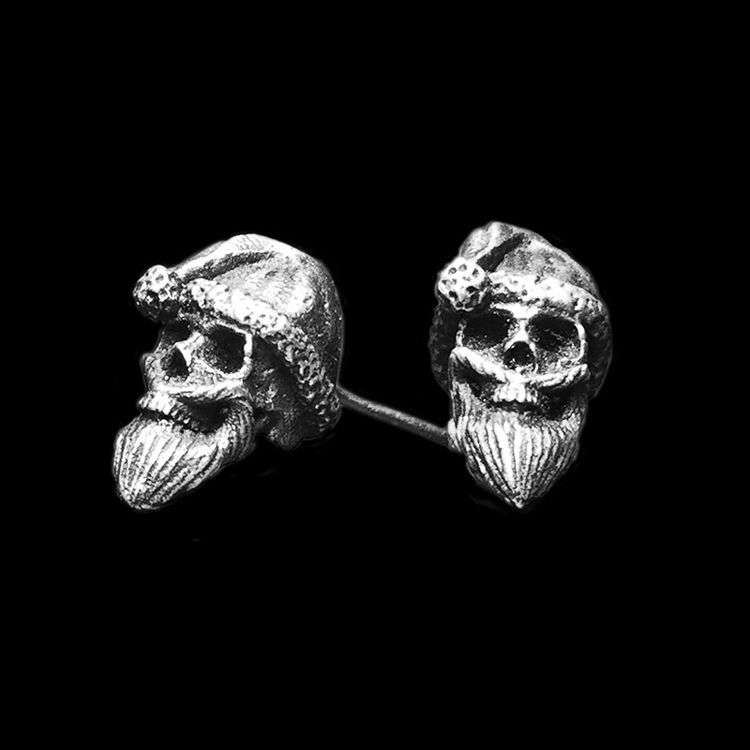 Santa Skull Earrings - 925 Silver Earrings for Men - Image 2