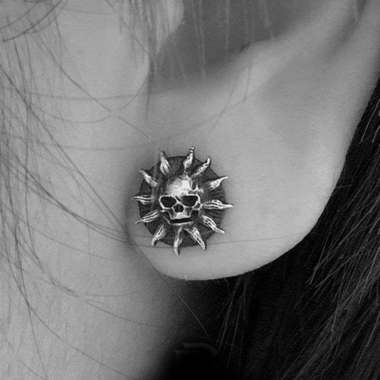 Sun Skull Earrings - 925 Silver Earrings for Men - Image 4