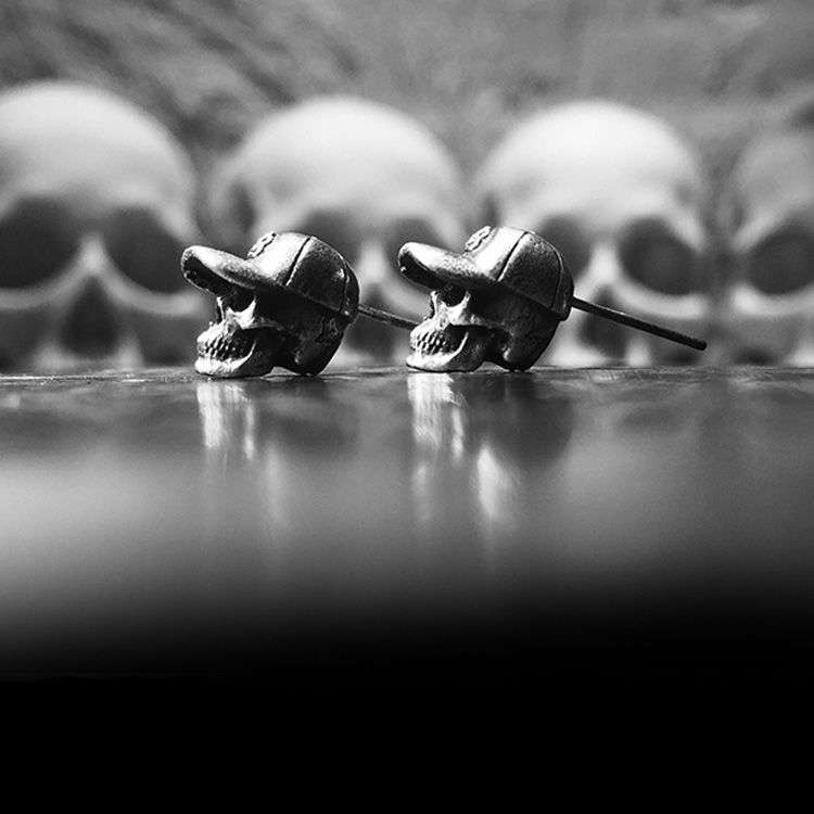 Tennis Skull Earrings - 925 Silver Earrings for Men - Image 3