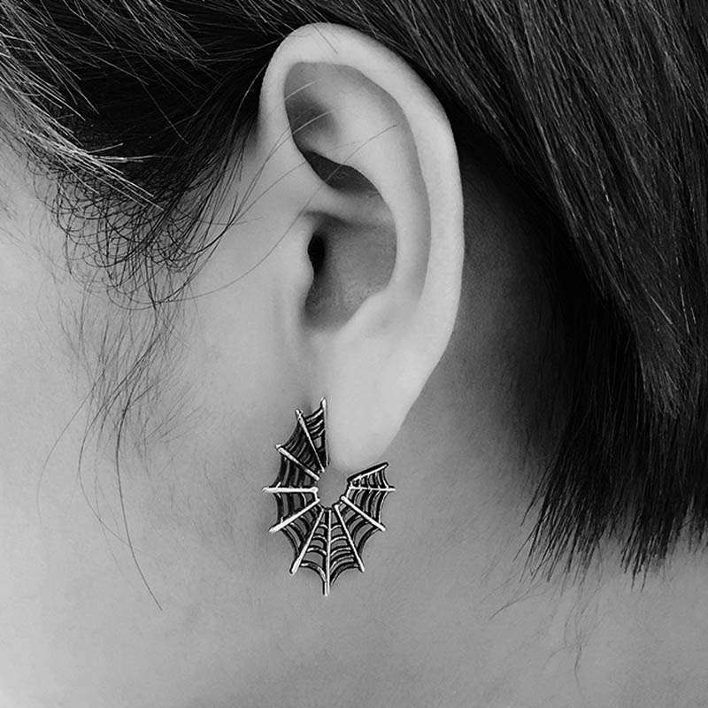 Spider Web Earrings - 925 Silver Silver Spider Earrings - Image 4