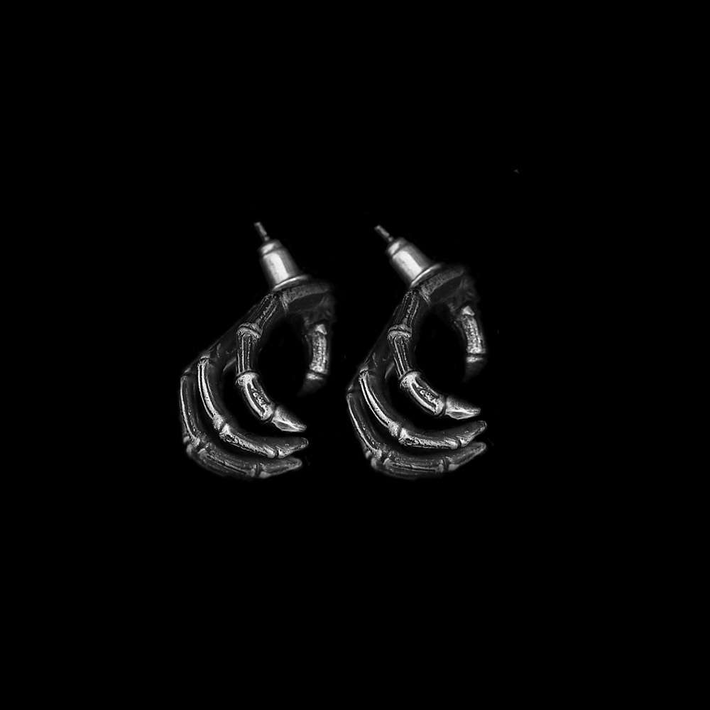 Skull Hand Earrings - 925 Silver Silver Skull Earrings - Image 3
