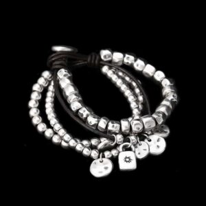 Modern Leather Rope Bracelet - Handmade Silver Bracelet