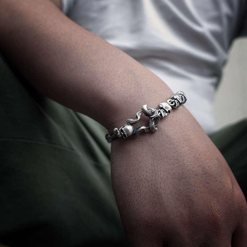 Nightmare Skull Bracelet - Handmade 999 Silver Bracelet - Image 4