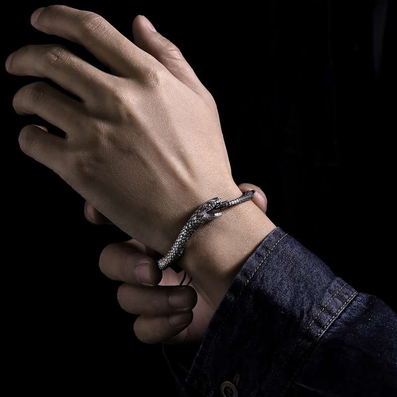 Handmade Snake Bracelet for Men - Sterling Silver Serpent Bracelet - Image 4