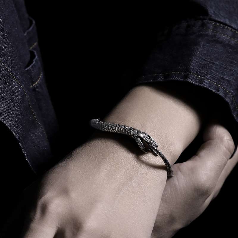 Handmade Snake Bracelet for Men - Sterling Silver Serpent Bracelet - Image 5