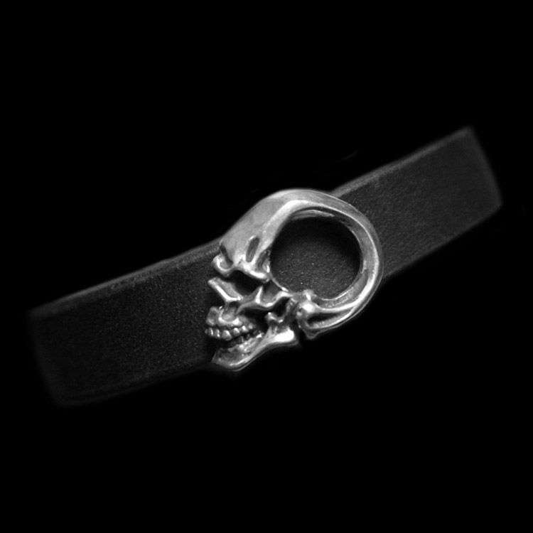 Skull Cowhide Bracelet - 925 Silver Leather Bracelet - Image 2