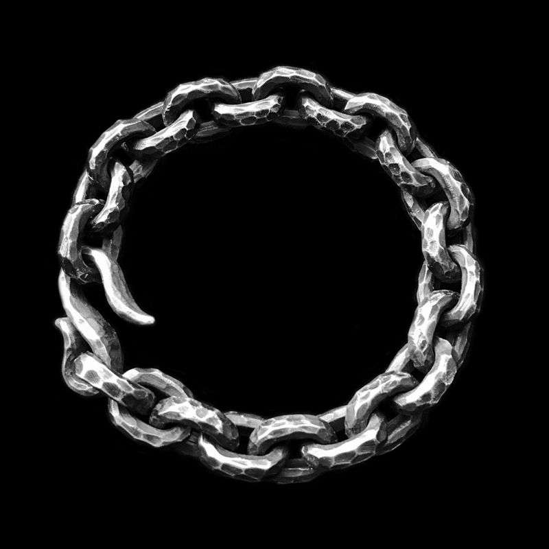 Textured Hook Link Bracelet - 925 Sterling Silver - irregular textured links closing with a curved claw-like hook