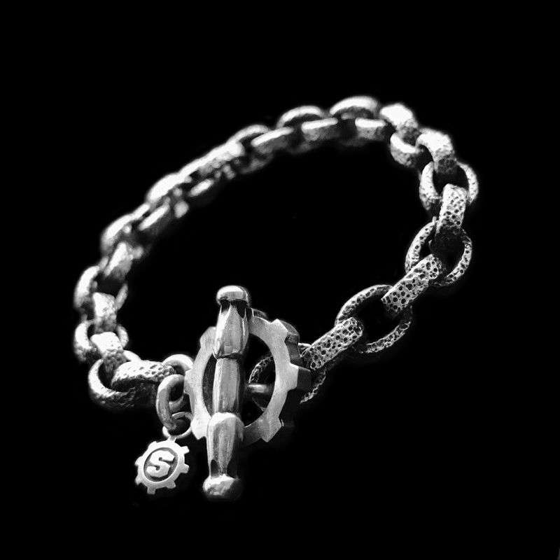 Meteorite Pit Heavy Metal Bracelet - 925 Silver Bracelet - Image 3