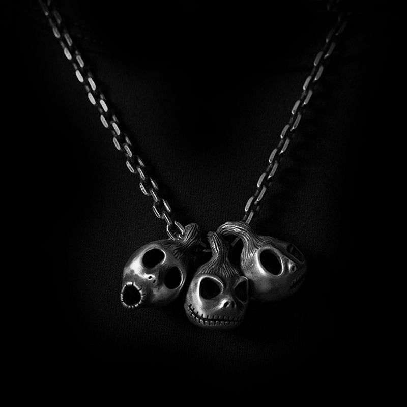 Pumpkin Skull Jack - 925 Silver Pendant Necklace for Men - Image 2
