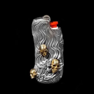 925 silver skull BIC lighter case cover