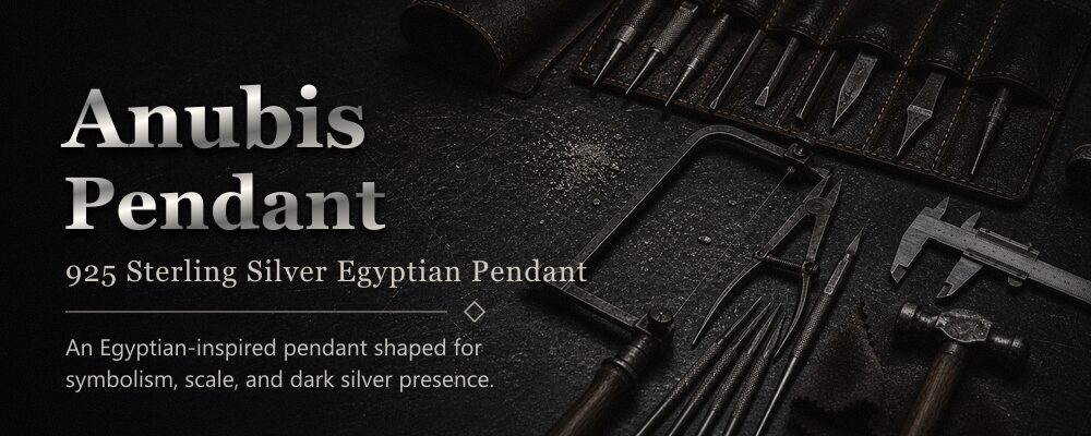 Anubis pendant 92.5% sterling silver silversmith tools workshop banner
