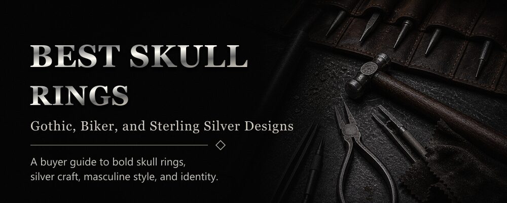 best skull rings guide featured image with silver jewelry workshop tools