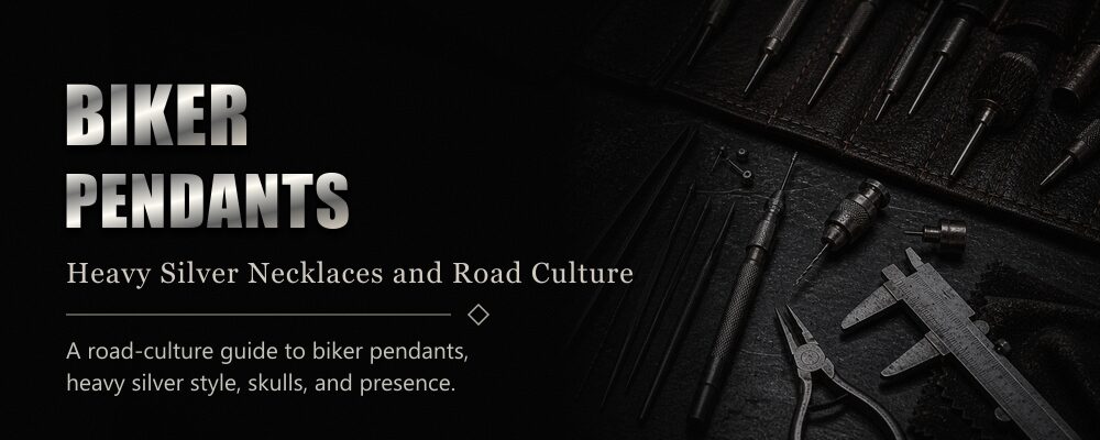 biker pendants guide featured image with silver jewelry workshop tools