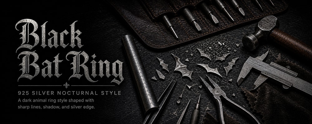 Black Bat Ring MENSSKULL silver jewelry making tools banner