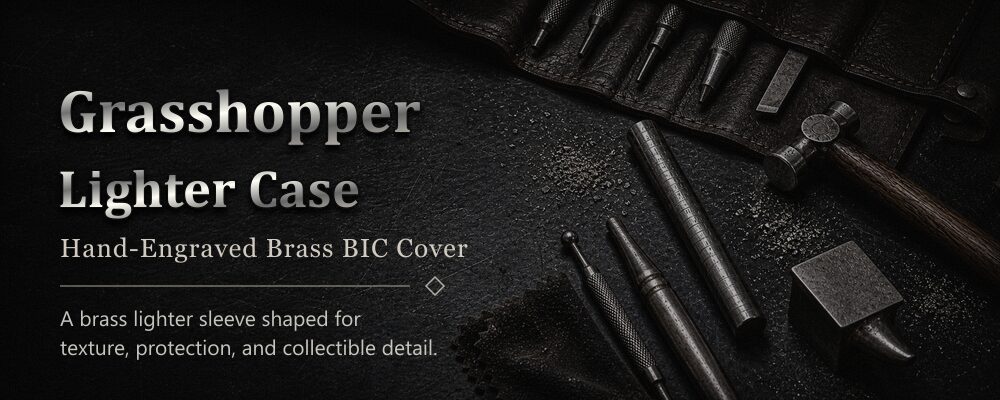 brass grasshopper lighter case solid brass metalsmith tools workshop banner