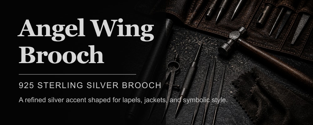 Angel Wing Brooch 925 sterling silver brooch dark silversmith tools banner