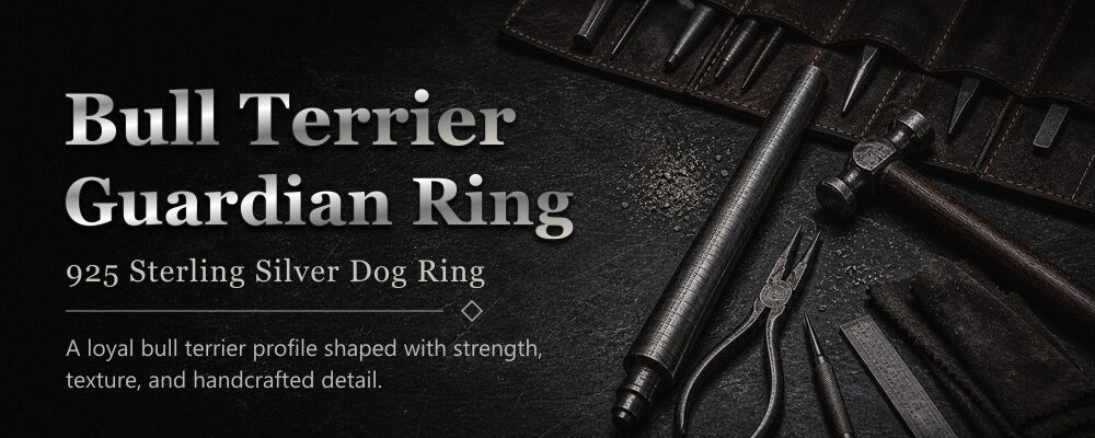 bull terrier ring 925 sterling silver workshop banner with silversmith tools
