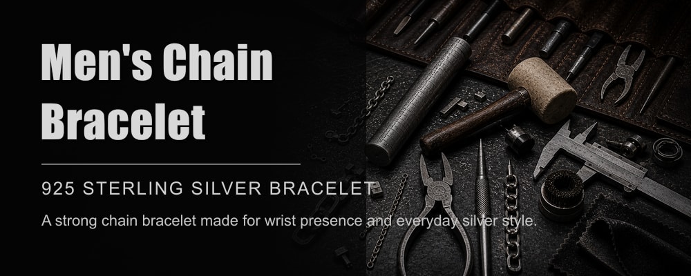 Men's Chain Bracelet 925 sterling silver chain bracelet dark silversmith tools banner