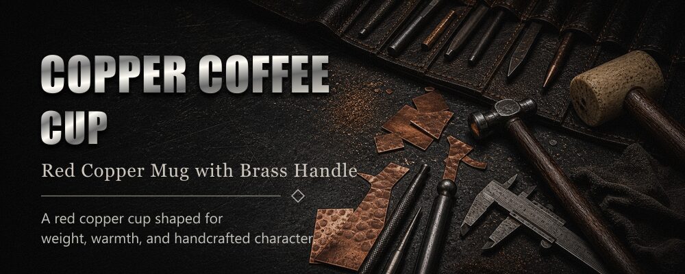 copper coffee cup red copper with brass detail metalsmith tools workshop banner