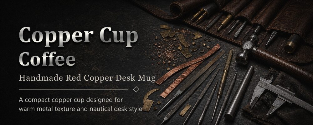 copper cup coffee red copper with brass detail metalsmith tools workshop banner