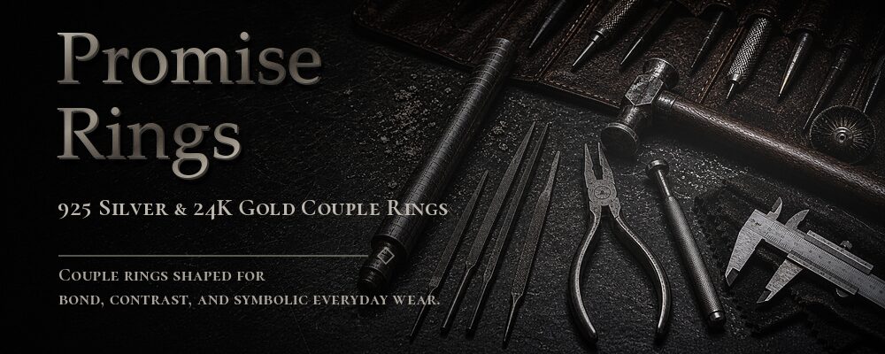 couples promise rings 925 silver and 24K gold as listed metalsmith tools workshop banner