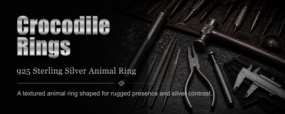 Crocodile Rings 925 sterling silver animal ring dark silversmith tools banner
