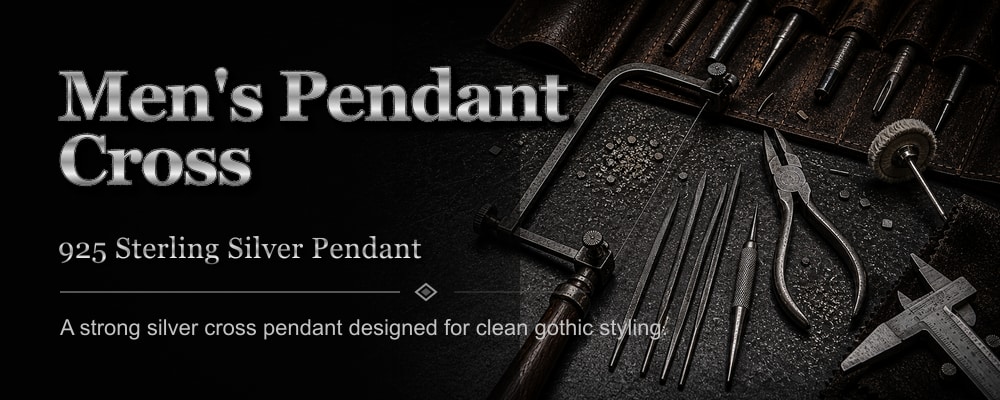 Men's Pendant Cross 925 sterling silver pendant dark silversmith tools banner