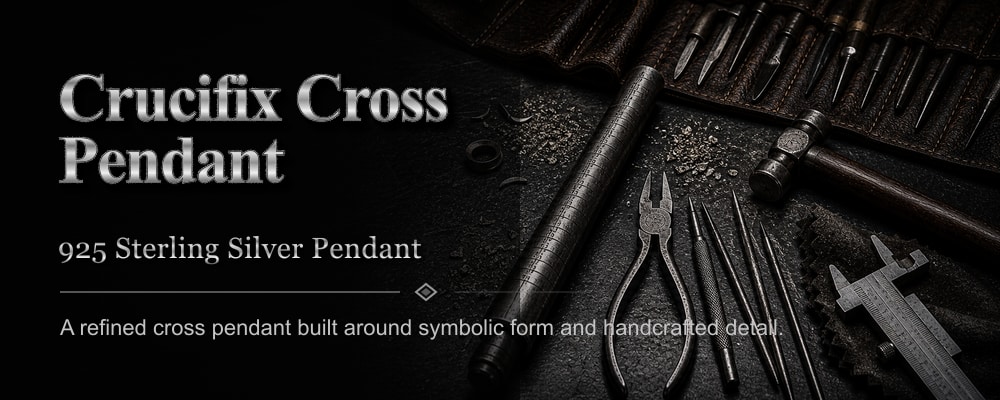 Crucifix Cross Pendant 925 sterling silver pendant dark silversmith tools banner