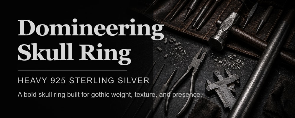 Domineering Skull Ring heavy 925 sterling silver skull ring dark silversmith tools banner