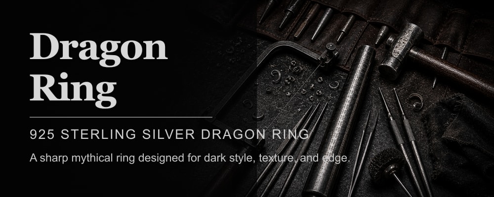Dragon Ring 925 sterling silver dragon ring dark silversmith tools banner