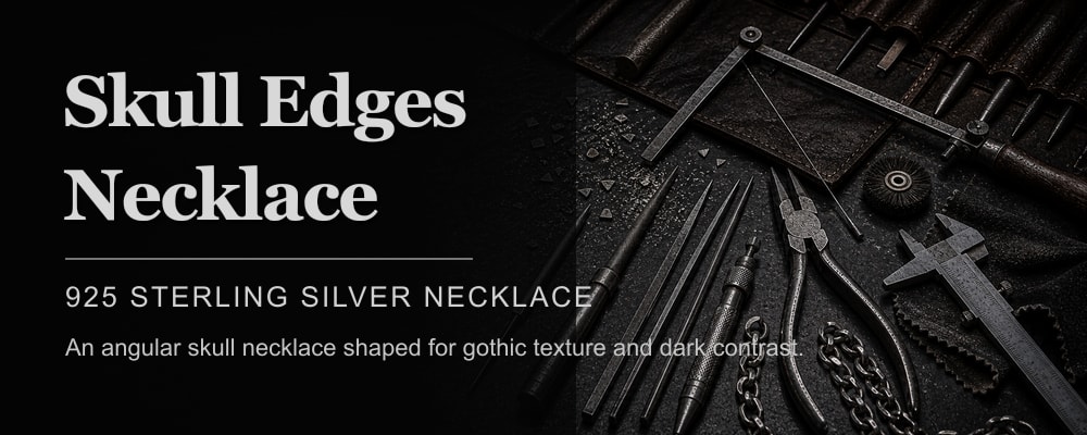 Skull Edges Necklace 925 sterling silver skull necklace dark silversmith tools banner