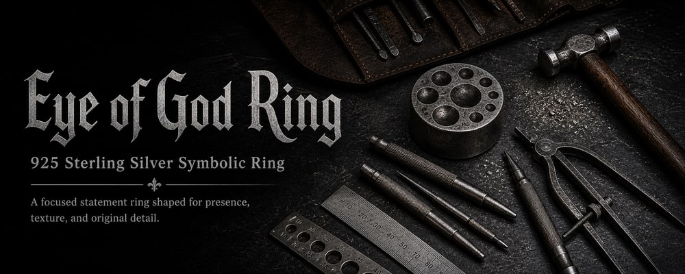 Eye of God Ring 925 sterling silver symbolic ring silversmith tools banner