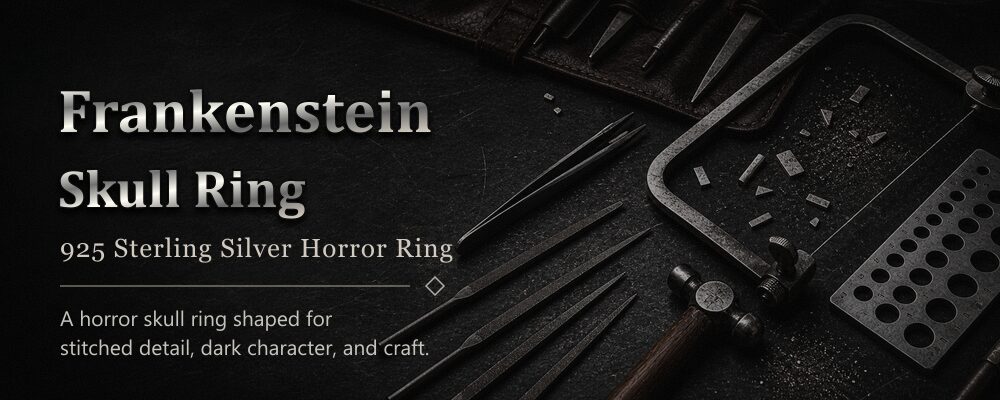 Frankenstein skull ring 925 sterling silver metalsmith tools workshop banner