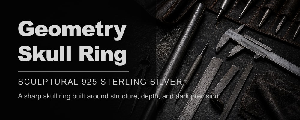Geometry Skull Ring 925 sterling silver skull ring dark silversmith tools banner