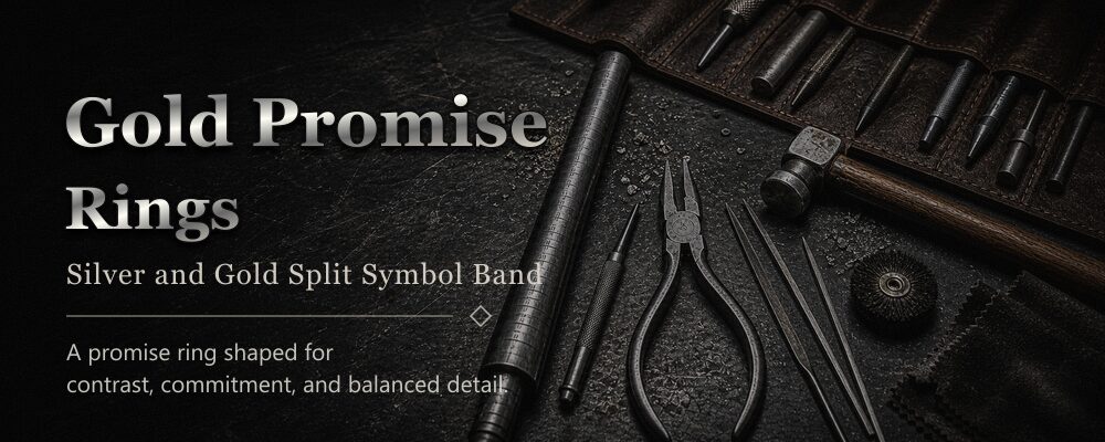 gold promise rings 925 sterling silver with gold-tone or gold detail as listed metalsmith tools workshop banner
