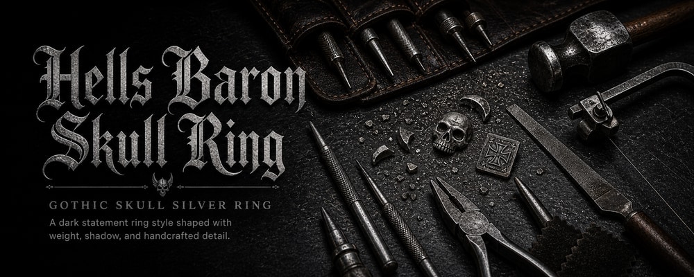 Hells Baron Skull Ring MENSSKULL silver jewelry making tools banner