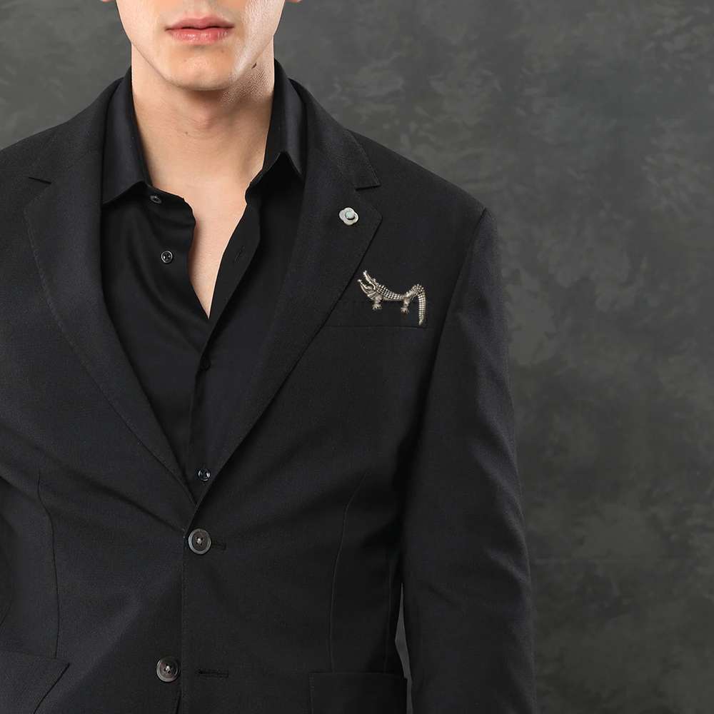Crocodile Brooch - 925 Silver Handmade Pocket Square Alternative - Image 3