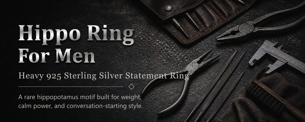 hippo ring for men 925 sterling silver workshop banner with silversmith tools